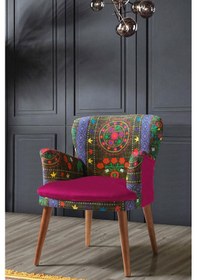 Resim Kayser Home Berjer - Tekli Koltuk - Etnik Desen - Ahşap Ayak - Nubuk Kumaş - Fuşya Fuşya 