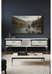 Resim Tsa1503bs - Tunatv150 Tv Stand, Tv Sehpası Beyaz-sılver 150cm Beyaz-sılver 