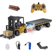 Resim 2.4GHz Uzaktan Kumandalı Mühendislik Oyuncak Araba Müzik ve Simüle Edilmiş Egzo ile - Sarı Forklift Kule, Polis Teması, Yanıp Sönen Işık, Gençler İçin Mükemmel, Doğum Günü, Cadılar Bayramı, Noel Hediyesi, İnşaat Alanı Görüntüsü | Gerçekçi Ses Özelliği | Dayanıklı Plastik Yapı, RC Ca 