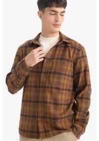 Resim Defacto Regular Fit Polo Yaka Kareli Flanel Uzun Kollu Gömlek E8183ax25wnbn152 Kahve 
