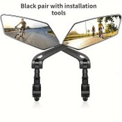 Resim 2 adet HD Geniş Açılı Bisiklet Arka Görüş Aynaları - 360° Ayarlanabilir, Elektrikli Scooterlar, Bisikletler, Yürüyüş Pompaları için Uygun - Dayanıklı ABS, Siyah Dikdörtgen Direksiyon Aynaları ile Net Görünüm Yansıtma, Bisiklet Aksesuarları 