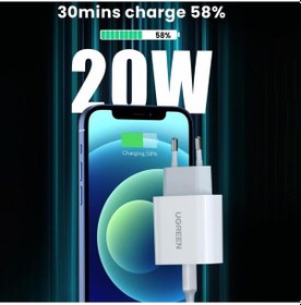 Resim Ugreen 20W Hızlı Şarj Cihazı QC PD Hızlı Şarj Cihazı 1xUSB-C, Beyaz, 60450 