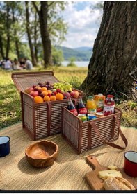 Resim Reoona Çok Amaçlı 2'li Katlanır Hasır Piknik Plaj Çantası Düzenleyici Organizer Saklama Oyuncak Çantası Se Kahverengi 