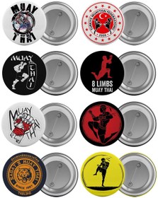Resim Saturn Muaythai Sporu Çanta Rozeti Seti 8 Adet En Büyük Boy 5.8cm Iğneli Broş 