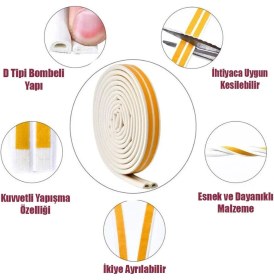 Resim Badem10 Yapışkanlı 50X2=100 Metre (BEYAZ) Kapı Pencere Bandı Fitili Soğuk İzolasyon Kauçuk Bantları 