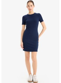 Resim DeFacto Coool Bodycon Vücudu Saran Bisiklet Yaka Fitilli Kaşkorse Kısa Kollu Mini Elbise E7231AX25SPNV241 