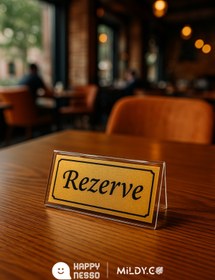 Resim Happynesso Masa Yazısı Serisinden ŞEFFAF Pleksi Üstü TEK Yön GOLD Metal "REZERVE" Yazısı - 100 Mm X 50 Mm 