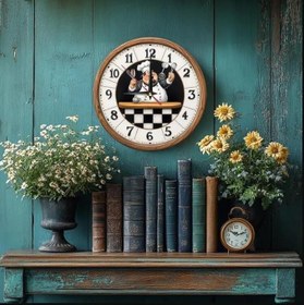 Resim Vintage Şef Temalı Duvar Saati, 25 cm, Sessiz Mekanizma, Ahşap Çerçeve, Mutfak Dekorasyonu için 