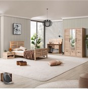 Resim Polo Genç Odası - 3 Kapaklı Dolap, Karyola, Komodin, Çalışma Masası Ceviz 