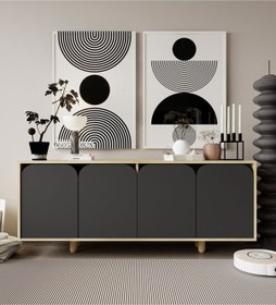 Resim Lazio Bohem Ahşap Ayaklı Modern Konsol 180 Cm Safir Meşe-antrasit 