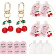 Resim 12 adet Kiraz Anahtarlık Favor Seti ile Teşekkür Etiketleri ve Organza Çantalar - Düğünler, Doğum Günleri, Yıldönümleri, Noel ve Yeni Yıl Hediyeleri için Akrilik Meyve Tasarımı 