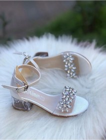 Resim Genel Markalar Kız çocuk ayakkabı abiye şeffaf ökçe çiçek taşlı detaylı 