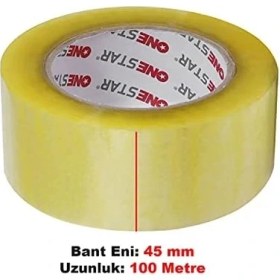Resim AyrStore 10 Adet Onestar Koli Bandı 45 mm x 100 mt Şeffaf Güçlü Yapışkanlı Kopmayan Bant 