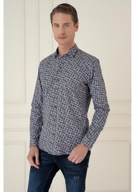 Resim Efor Slim Fit Baskılı %100 Pamuk Spor Mavi Gömlek G 1586 Mavi 