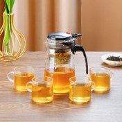 Resim 1 set 5 parça cam çay seti, 4 fincan dahil, şık çaydanlık filtreli çay seti, ev çaydanlığı, çay setinin tek tıklamayla ayrılması, filtreli çay bardağı 