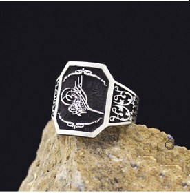 Resim 925 Ayar Gümüş Osmanlı Tuğra Desenli Erkek Yüzük 