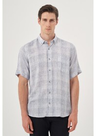Resim Erkek Lacivert Keten Trend Regular Fit Düğmeli Yaka Kısa Kol Gömlek 25ys004023200 Lacivert Lacivert 