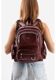 Resim Baginn Suni Deri Kadın Sırt Çantası 38 28 Cm Mega Bag Günlük Kullanıma Uygun Çok Cepli İçi Astarlı Bordo 