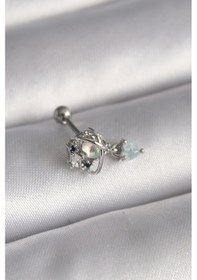 Resim 316l Çelik Gümüş Renk Zirkon Taşlı Sallantı Kalp Detay Tragus Piercing Çok Renkli 