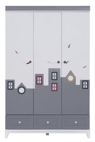 Resim Setay Montessori Çocuk Odası - City Montessori 3 Kapılı Dolap, Yavrulu Yatak, Şifonyer - Gri 