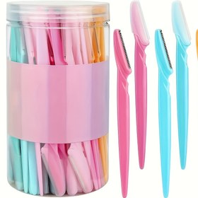 Resim 30 Adet Çok Amaçlı Kaş Tıraş Bıçağı – Kadınlar ve Erkekler için Paslanmaz Çelik Bıçaklı Yüz Dermaplaning Aracı Seti – Sakal, Bıyık ve Kaş Bakımı Kişisel Tıraş Makineleri – Pilsiz, Hassas Kapak, Koruyucu Kapaklarla Koku 