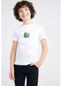 Resim Pokemon Balbasaur Baskılı Unisex Çocuk Beyaz T-Shirt 