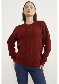 Resim Sementa Petek Desenli Oversize Triko Kazak - Kırmızı 001 