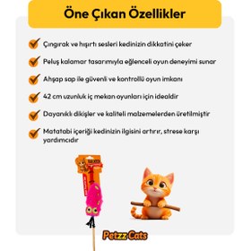 Resim PetzzCats Kalamar Matatabi ve Çıngırak Sesli Kedi Oltası Oyuncağı Pembe 42 Cm 