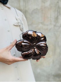 Resim Çiçek Şeklinde Uzun Zincir Askılı Metal Abiye Çanta Siyah-antrasit 