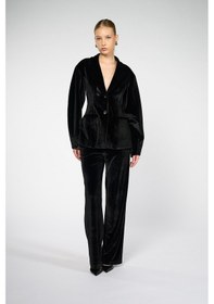 Resim Kadın Siyah Balon Kol Kadife Blazer Siyah 