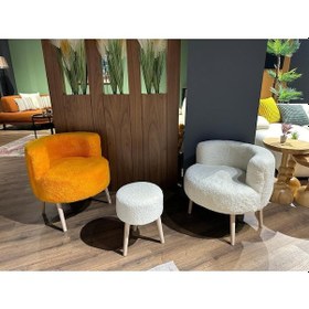 Resim Çay Seti Puf İkili Koltuk Berjer Ve Puf Takımı 3'lü Takım Berjer Puf Peluş Turuncu 