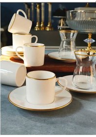 Resim Regna Home Fine Living Sena Yaldızlı 18 Parça Gold Çay-kahve Bardağı Seti, Türk Kahve Fincan Takımı Çay Takımı Beyaz 