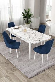 Resim Canisa Concept Eta Serisi, Beyaz Mermer Desen Açılabilir 80x132 Mdf Mutfak Masa Takımı, 4 Mürdüm Sandalye 