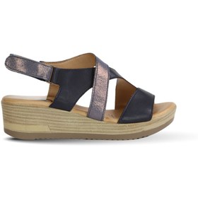 Resim Genel Markalar Shoes Lacivert Deri Kadın Dolgu Topuklu Sandalet 01wl3306 