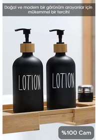 Resim 2 Adet Banyo Sıvı Sabunluk - Cam Losyon Şampuan Şişesi 500 Ml - Siyah 