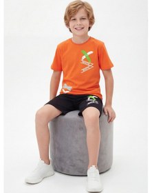 Resim Panios Kids X White Baskı Detaylı Yuvarlak Yaka Yazlık Erkek Çocuk Alt Üst Takım Turuncu 