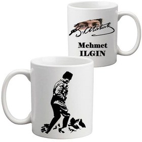 Resim Kemal Atatürk Imzalı Kişiye Özel Kupa Bardak 