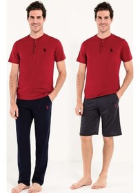 Resim U.S. Polo Assn. Erkek Bordo 3 lü Pijama Takım 12005 Bordo 