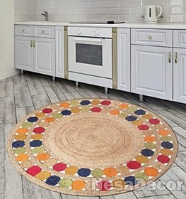 Resim Renkli Mandala Halısı Kilim Desenli Halı Şönil Yuvarlak Kısa Havlı Mutfak Halısı Ve Yatak Odası Halısı Kapı Önü Paspas (80 x 80 cm) 