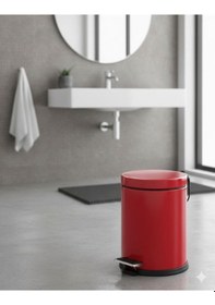 Resim Vinoks Premium Serisi 5 Litre Hacimli Paslanmaz Banyo-mutfak Pedallı Çöp Kovası Kırmızı, 5 Litre Kırmızı 