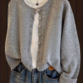 Resim Kadın Lacivert Hırka - Yumuşak Uzun Kollu Açık Ön Düğme Detaylı Kazak, Günlük ve Resmi Kombinler için Rahat İlkbahar/Sonbahar Katmanlı Parça 