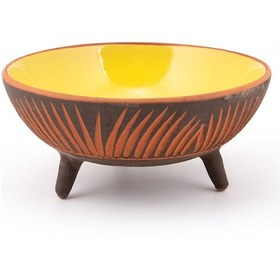 Resim Seramik Ayaklı Rölyef Desenli Sunum Tabağı 25 Cm Sarı 