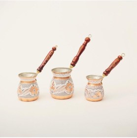 Resim Erzincan El İşlemeli Bakır Orta Tombik Cezve Beyaz 