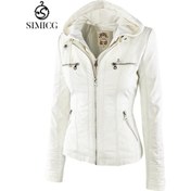 Resim Kadın Düz Renk Deri Ceket Beyaz 