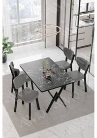 Resim Avvio Pedra Elma Sandalye 80x120 Yemek Masası Mutfak Masası 4 Kişilik Masa Sandalye Takımı Siyah Mermer 