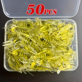 Resim 50 adet Silikon Karides Yemi ile saç tokası - Gece Balıkçılığı için Karanlıkta Parlayan Yumuşak Yemler, Karışık Renkler (Yeşil, Sarı, Pembe), Açık Hava Balıkçılık Aksesuarları, Balıkçılık Yemi 