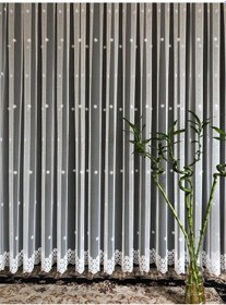 Resim Tül Perde Papatya Serpmeli Grek Sedef Sim Işlemeli Brode B13787 Ekru 