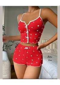Resim Intive Comfort Kalp Desenli V Yaka İnce Askılı Mini Şortlu Büstiy Kırmızı 