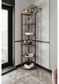 Resim 6 Katlı Dekoratif Köşe Kitaplık Ceviz Ceviz 