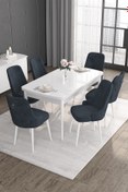 Resim Canisa Concept Noa Serisi 80x132 Açılabilir Mdf Beyaz Masa Takımı Ve Gümüş Halkalı 6 Antrasit Sandalye 